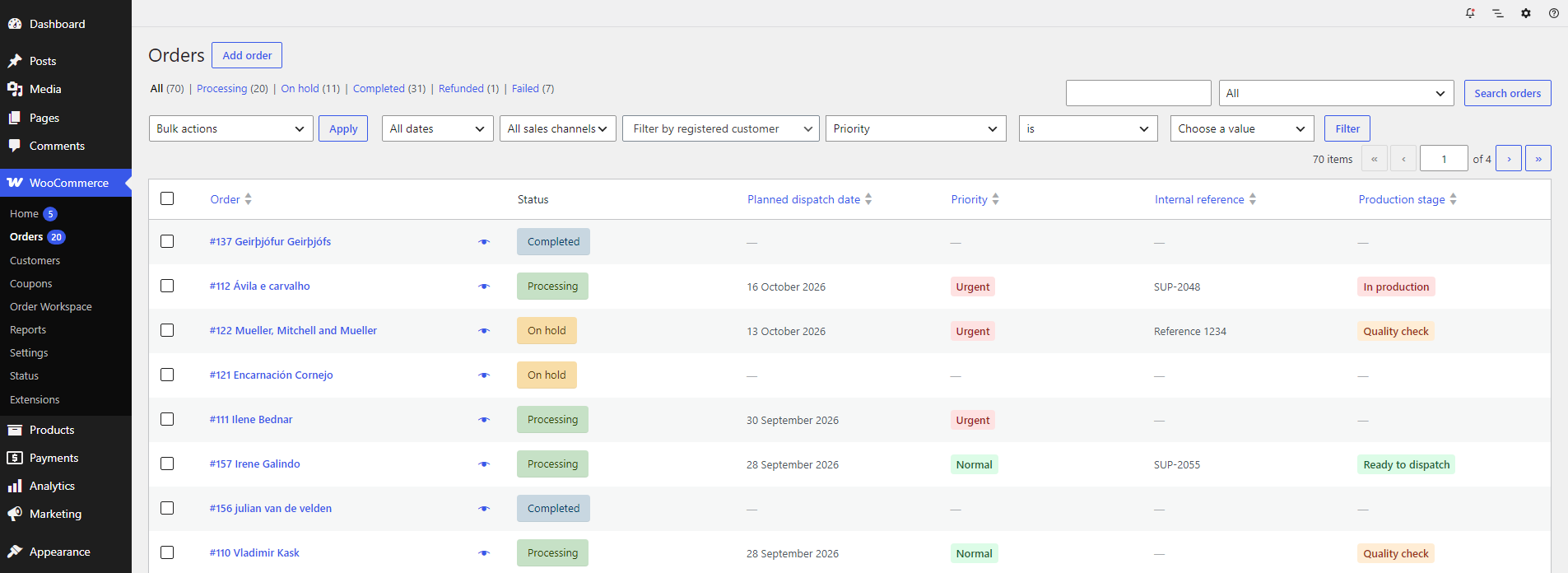 Order Workspace fields in WooCommerce